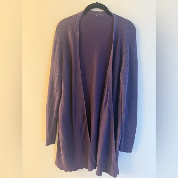 Eileen Fisher Straight Long Cardigan in Purple Organic Cotton Open Front Size S - Picture 1 of 4